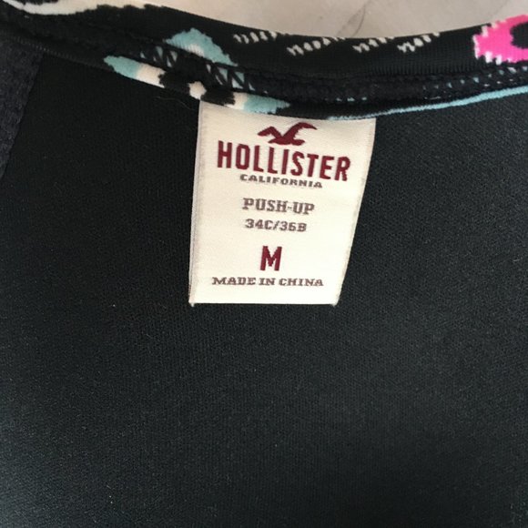 Women's HOLLISTER Black Pink Tribal Swim Bikini Top Push Up Size 34C Bottoms L - Picture 15 of 15